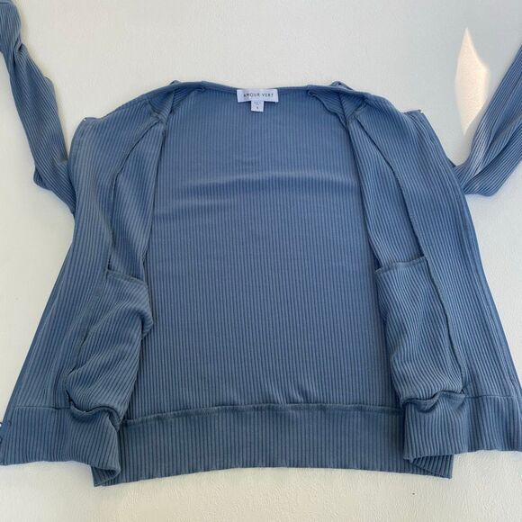 Amour Vert Blue Ribbed Zip Up Jacket Women’s Small Made in USA - Picture 4 of 5